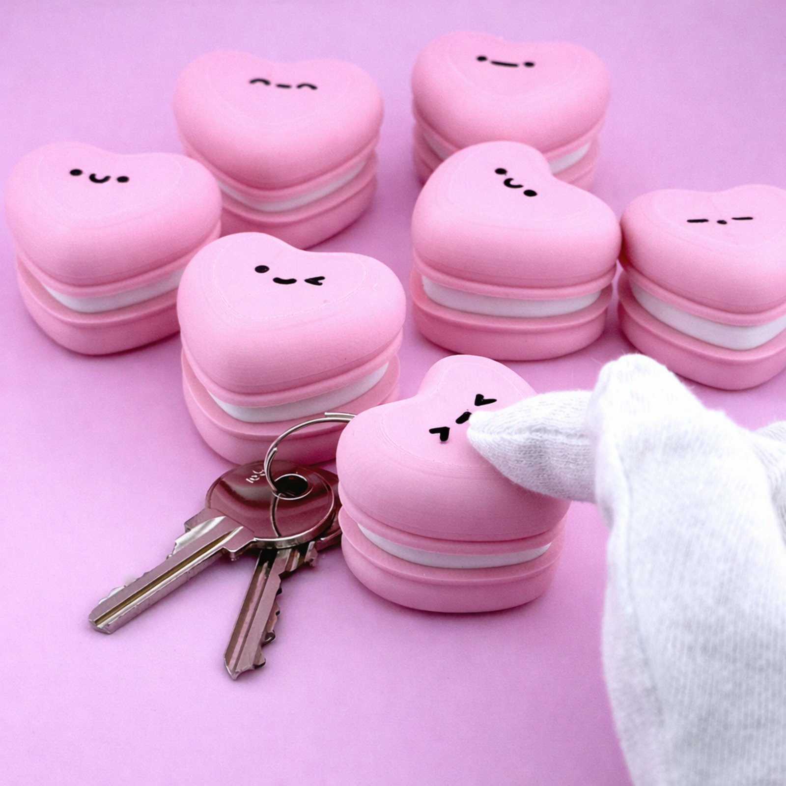 Sevimli Kalp Macaron Anahtarlık (Clicker)